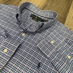 Polo Ralph Lauren Performance Shirt Men XL Blue Plaid Classic Fit Stretch Casual